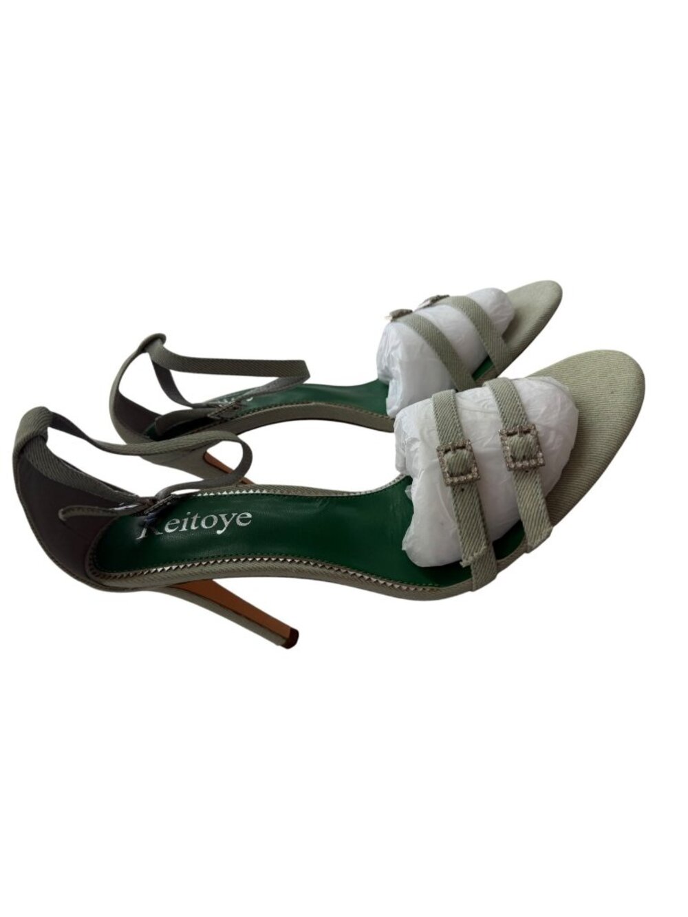 Reitoye Womens Stiletto Heel Sandals Ankle Strap Open Toe Light Green Size 9 New